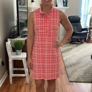 Katherine Way UPF 50 coral/white ruffle neck sleeveless Golf Pickleball dress M